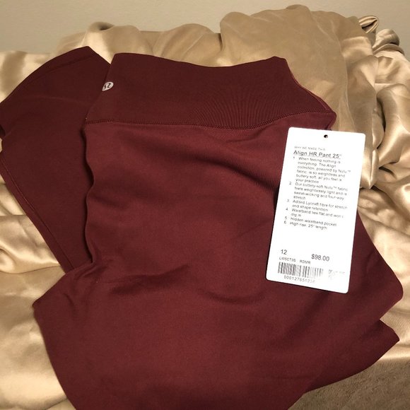 NWT lululemon Align HR Pant 25. Sizes 12 and 16. Red Merlot. - Picture 3 of 8